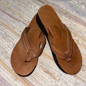 Rainbow Brown Wedge Leather Sandals with Swarovski Crystals